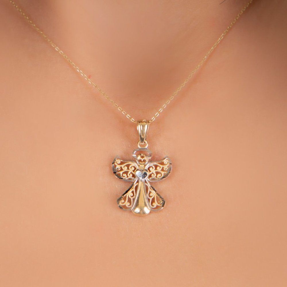 Angel Charm 14k Solid Gold Pendant Perfect Gift Guardian Angel Sign 210$